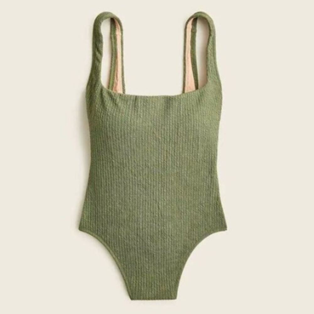 NEW! J. Crew Textured Squareneck One-Piece in GREEN (6)